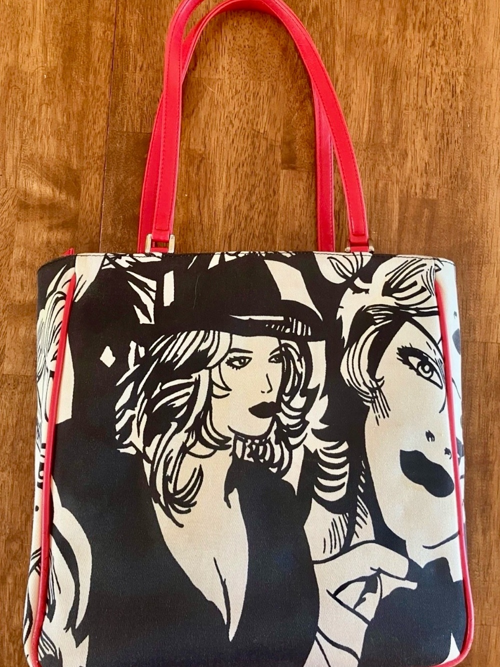 Isabella Fiore Black, White & Red Illustrated Canvas Tote with Beaded Detail - Picture 2 of 7